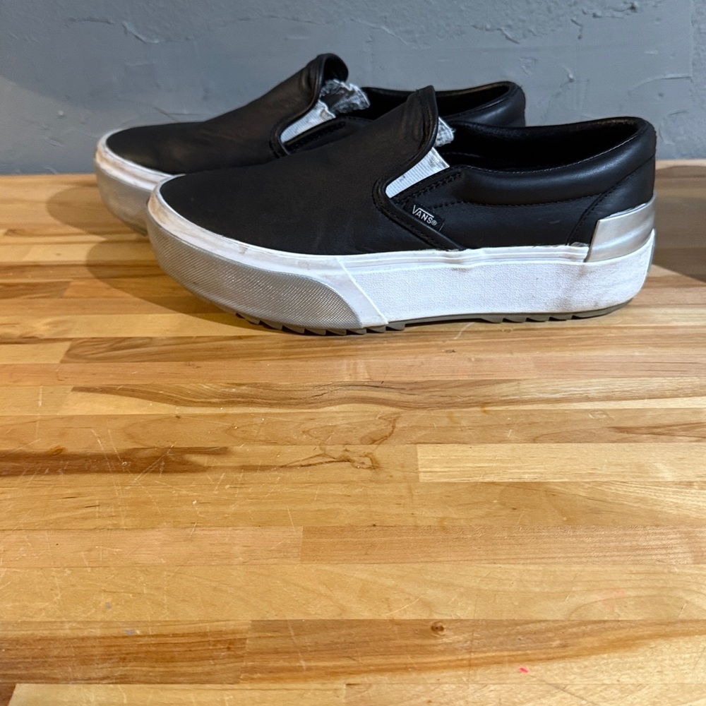VANS stacked black leather slip ons. Excellent condition. Womens 9.5US - Picture 3 of 8
